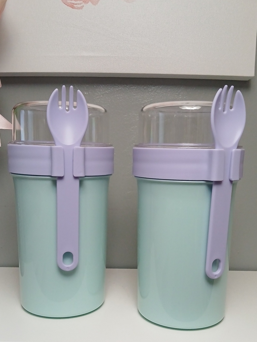 Set of 2 Lavender & Mint Portable Utensil Food Storage Cups NWOT